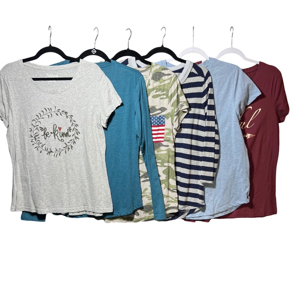 Natural Reflections Womens Large Tops Bundle 6pc Graphic Striped Camo Henley L